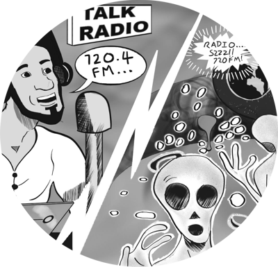 Inktober Radio b/w art 2020 - Copyright © Sharon Austin. All rights reserved.